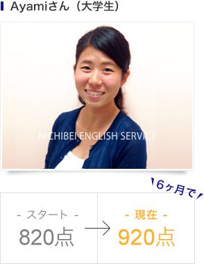 Ayamiさん（大学生）6ヶ月で　-スタート- 820点→ -現在- 920点