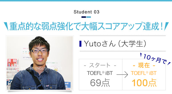 Yutoさん(大学生) 10ヶ月で69点→100点