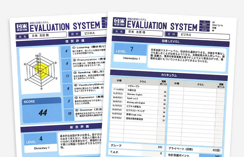 個人別カリキュラムを組むためのEvaluation Sheetの画像