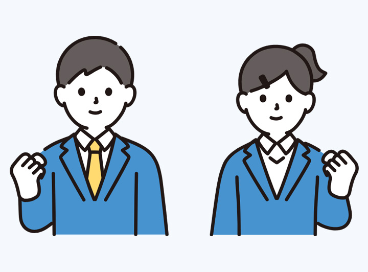 ガッツポーズをしている男女学生のイラスト